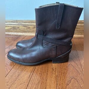 Frye Lindsey Plate Harness Brown Leather Boots